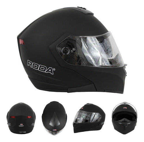 Casco Roda Luminar Luz Dot Motociclista Moto Abatible Negro