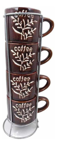 Set De 4 Tazas Mugs Café De Cafe En Torre Rack Apilable