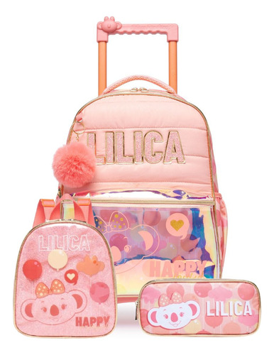 Kit Mochila Rodas Lilica Ripilica Estojo Lancheira Escolar