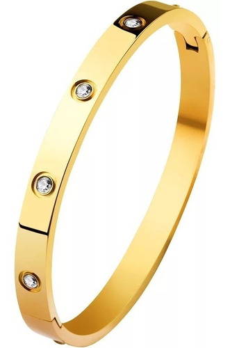 Pulseira Masculina Bracelete Aço Inox Zircônias Banhado Ouro