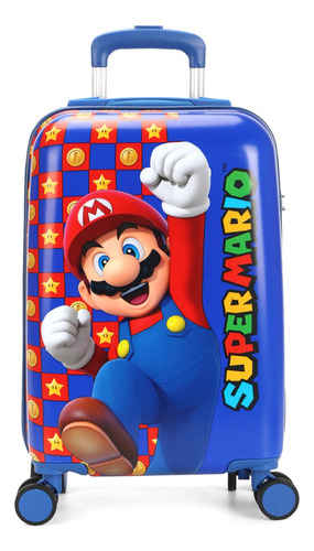 Mala De Viagem De Bordo Pequena Infantil Rodinhas 360 Luxcel Cor Azul - Mf10389mo-az Super Mario