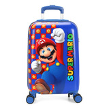 Mala De Viagem De Bordo Pequena Infantil Rodinhas 360 Luxcel Cor Azul - Mf10389mo-az Super Mario