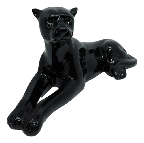 Estatueta Pantera Negra Decoração Casa Leopardo Em Cerâmica