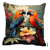 Cojines Decorativos Animales Aves Guacamaya Flores 40cm Pj