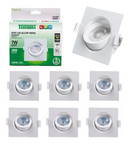 Kit 10 Spot Led Embutir Quadrado Par 20 Móvel Alltop 7w Tasc