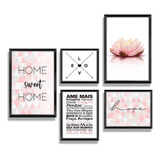 Kit 5 Placas Quadros Decorativos Frases Abstrato Flor Lotus