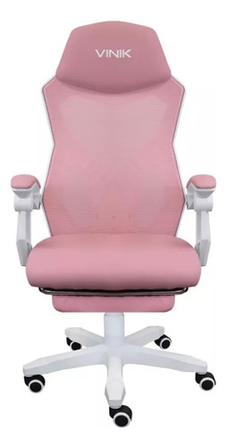 Cadeira Gamer Escritório Com Inclinação Branca Com Rosa