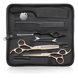 Kit Para Peluquería Jason, Acero Inox, Rosa Dorado, 10 Pcs