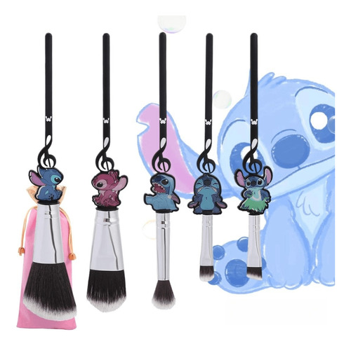 Kawaill!°~~set 5pzs Brochas Maquillaje De Stitch(negra)