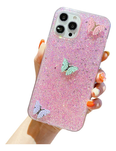 Funda Brillo Mariposas 3d Para iPhone Samsung Xiaomi + Mica