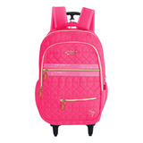 Mochila Escolar De Rodinhas Matelassê Michelle Hobbs Juvenil Cor Rosa-chiclete