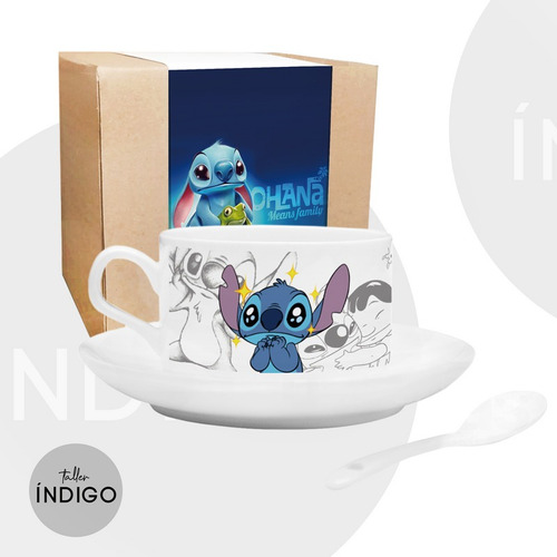 Mug Stitch Tintero Plato Y Cuchara  + Empaque Personalizado