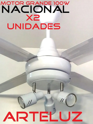 Ventilador Blanco Pala De Chapa + Plafon 3l Y Lamp Led X2u