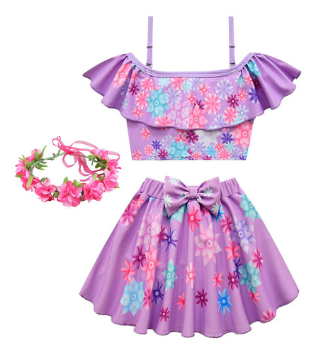 #3pcs Traje De Baño Mágico Encanto Vestido Para Niñas