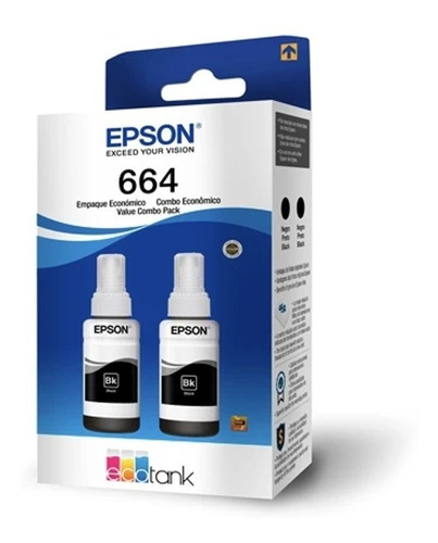 2 Pack Tinta Epson T664 Negro L310 L380 L395 L396 L495 L575