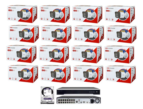 Nvr 16 Canais Hikvision Poe + 16 Cameras Ip Poe + Hd 4t