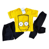 Conjunto Remera Pantalon Short 3 Piezas Bebe Bartt Simpsons