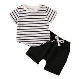 Conjunto De Playera De Verano Para Niña, Playera De Rayas Bl