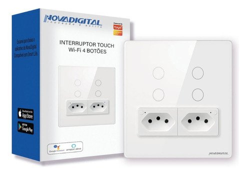 Interruptor Wifi Inteligente 4 Botões Touch Com 2 Tomadas