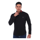 Camisa Hombre Porto Blanco Algodon Negra Moda Casual 