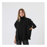 Poncho Tejido Melange Negro  I-d