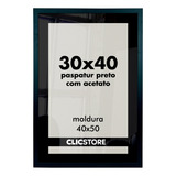 Moldura Quadro Paspatur Preto Com Acetato Retrato Foto 30x40