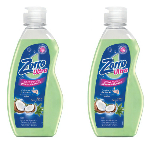 Detergente Lavavajilla Coco & Aloe Vera 300ml Zorro Pack X2u