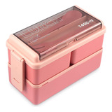 Lunch Box 2 Niveles Fiambrera Desmontable Con Cubiertos Color Rosa Color