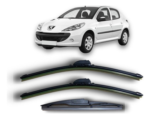 Kit 3 Escobillas Juego Flex Goma Peugeot 206 207 Todos