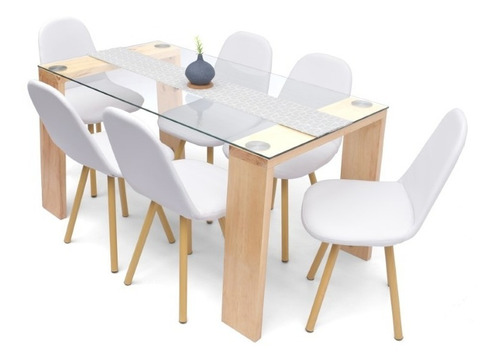 Set Comedor Milan Matiz 6 Puestos - Sillas Matiz Cuero