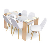 Set Comedor Milan Matiz 6 Puestos - Sillas Matiz Cuero