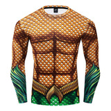 Camisa De Compresión Para Hombre Aquaman Estampada Manga Lar