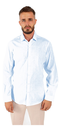 Camisa Para Hombre De Lino Corte Slim Ligera Cuello Camisero