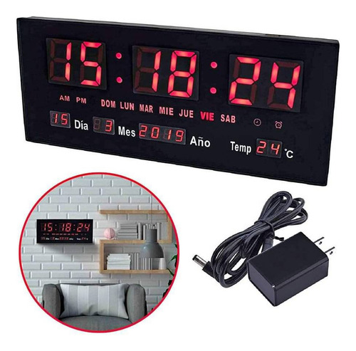 Reloj Digital De Pared Luz Fecha Temperatura 36x15cm - Esp