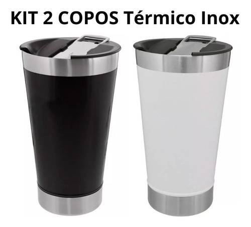 Kit 2 Copo Térmico Com Tampa E Abridor De Garrafa + Tirante 