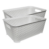 Canastos Organizador Plastico Cesto Rattan Grande Bajo X2 Colombraro