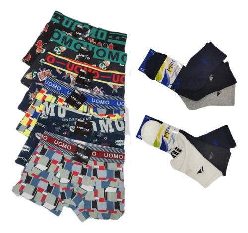 Pack De 6 Boxer Uomo + 3 Pares De Medias 3/4