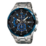 Relógio De Pulso Casio Edifice Efr-539 Com Corpo Prateado,  Analógico, Para Masculino, Fundo  Preto, Com Correia De Aço Inoxidável Cor Prateado, Agulhas Cor Branco E Preto, Subdials De Cor Azul E Bran