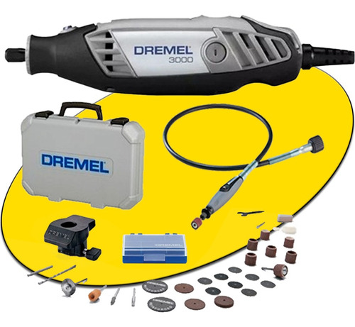 Minitorno Dremel 3000 130w + 30 Accesorios Eje Flexible Maletin Mini Torno Mano P/ Madera Metal Vidrio