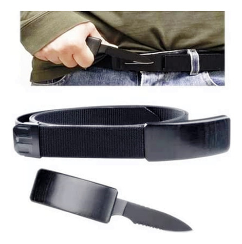 Cinto Tatico Faca Canivete Oculta Na Fivela Belt Knife Defes