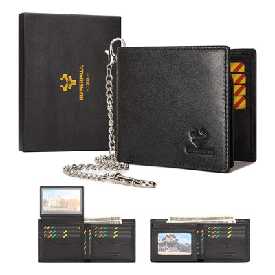 Cartera De Piel De Lujo Con Cierre Rfid Y Cadena Antirrobo Color Negro | Envío gratis