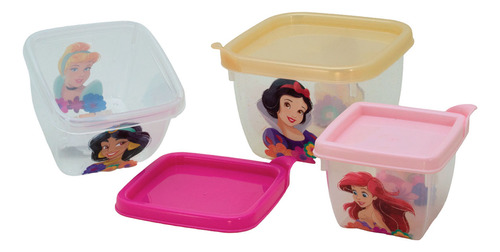 Kit 3 Potinhos Princesas Disney Porta Lanche Infantil