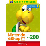 Cartão Nintendo Switch 3ds Wii U Eshop Brasil R$ 200 Reais