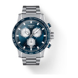 Reloj Hombre Tissot Supersport Chronograph Color De La Correa Plateado Color Del Fondo Azul