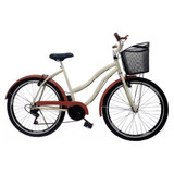 Bicicleta Retro Aro 26 Feminina Beach C/ 6 Marchas Cesta