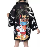 Lady Japonés Kimono Lucky Cat Yukata Chaqueta