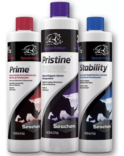 Seachem Prime + Stability + Pristine 325ml Kit Para Aquário