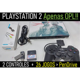 Sony Playstation 2 Ps2 Slim + 2 Controles = Apenas P/ Jogos Usb - Opl - 01