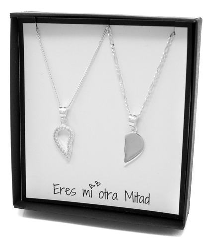 Collares Para Pareja En Plata 925 Corazón Partido Zirconias