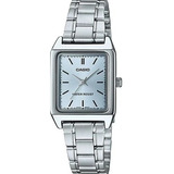 Reloj Casio Ltpv007 2e Mujer Plata Azul *watchsalas* Full Color De La Correa Plateado Color Del Bisel Plateado Color Del Fondo Azul Ltp-v007d-2e